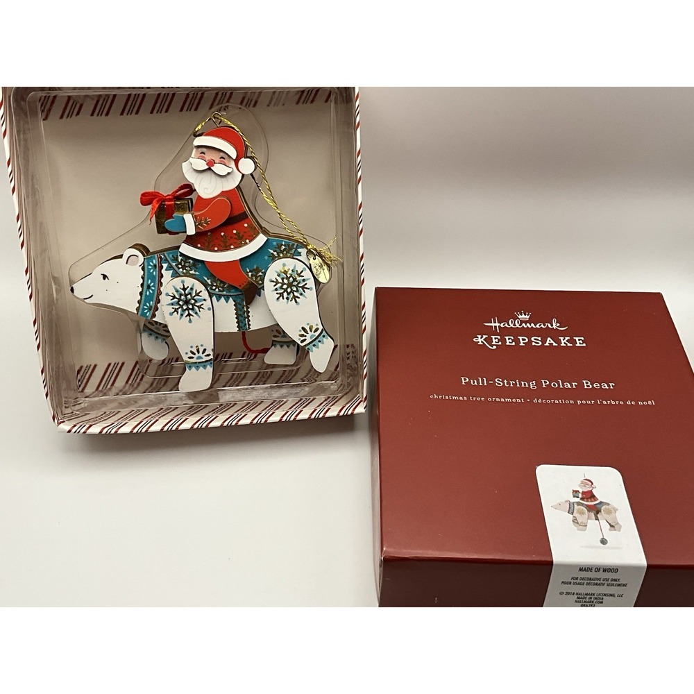 Hallmark Keepsake Wood Christmas Ornament Pull String Polar Bear 2018 QK6393